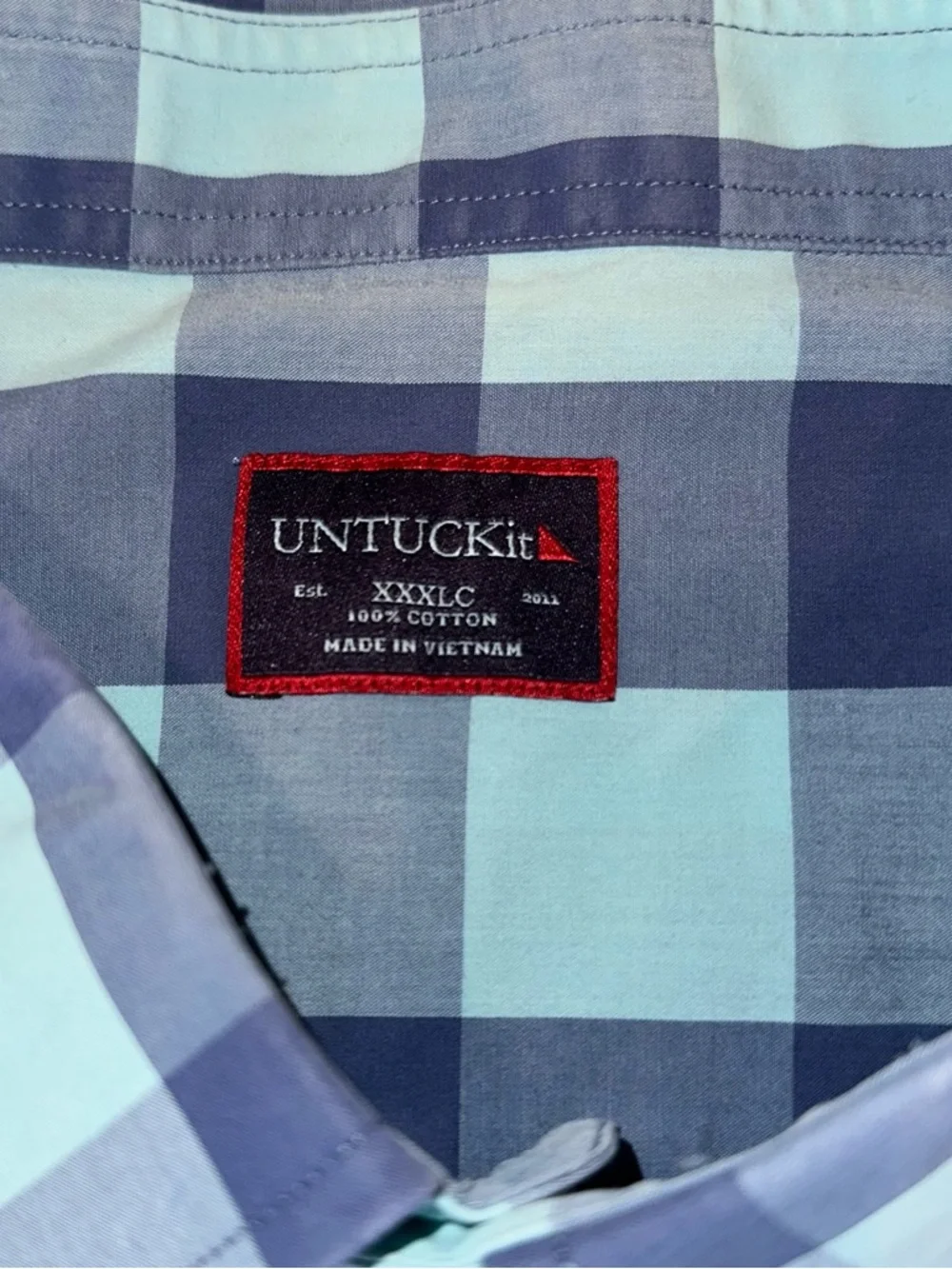 UNTUCKit Mens Classic Fit Shirt Cotton Blue Plaid Short Sleeve Button Up Sz 3XL - Picture 2 of 4